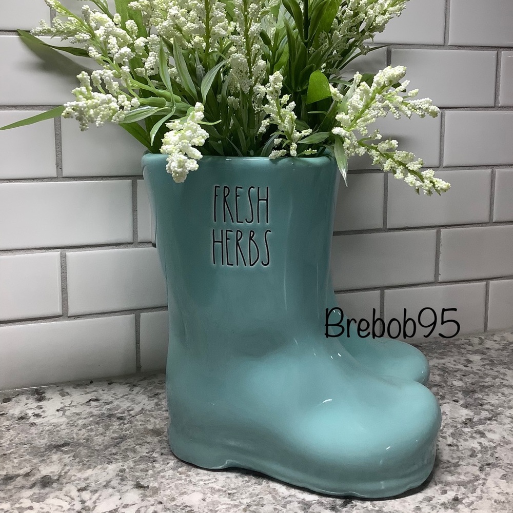 Brand new Rae Dunn Aquamarine FRESH HERB rain boots planter- LAST ONE